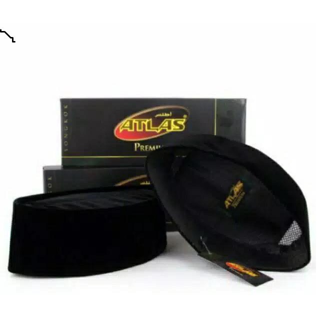 peci songkok ATLAS hitam polos AC Tinggi 9 cm tahan air peci songkok tanpa kertas ,kualitas premium