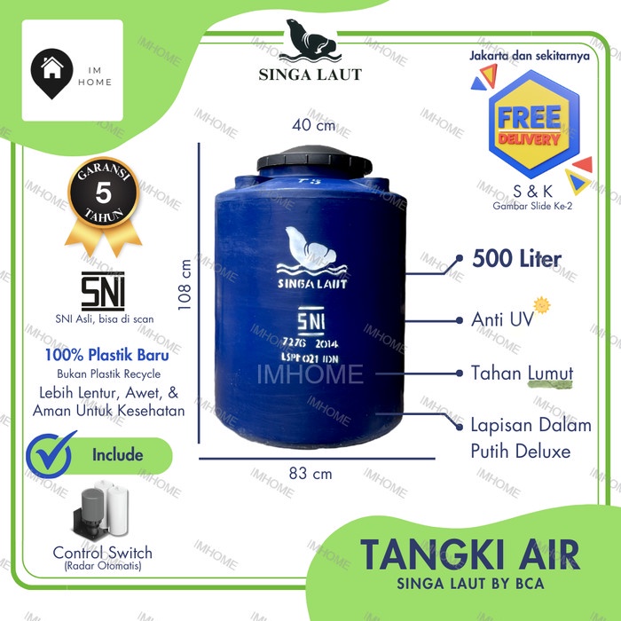 Tangki / Toren Air Singa Laut 500 Liter T550 Murah