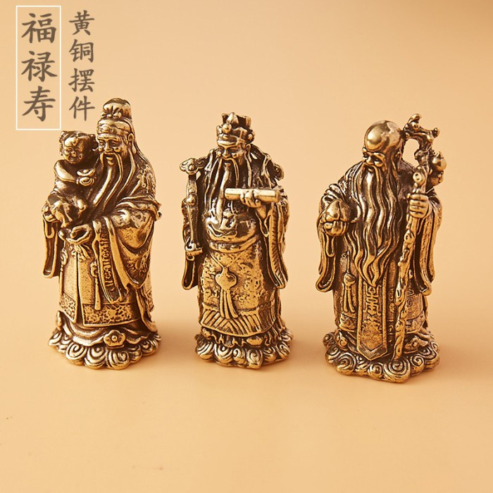 Patung Dewa Keberuntungan Fu Lu Shou Bahan Logam Kuningan 1 Set
