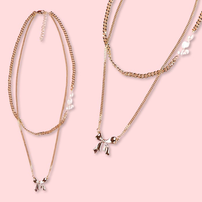 

Terlaris Fumi Double Chain Bow Necklace - Jasmine Tease handmade charm kalung SALE