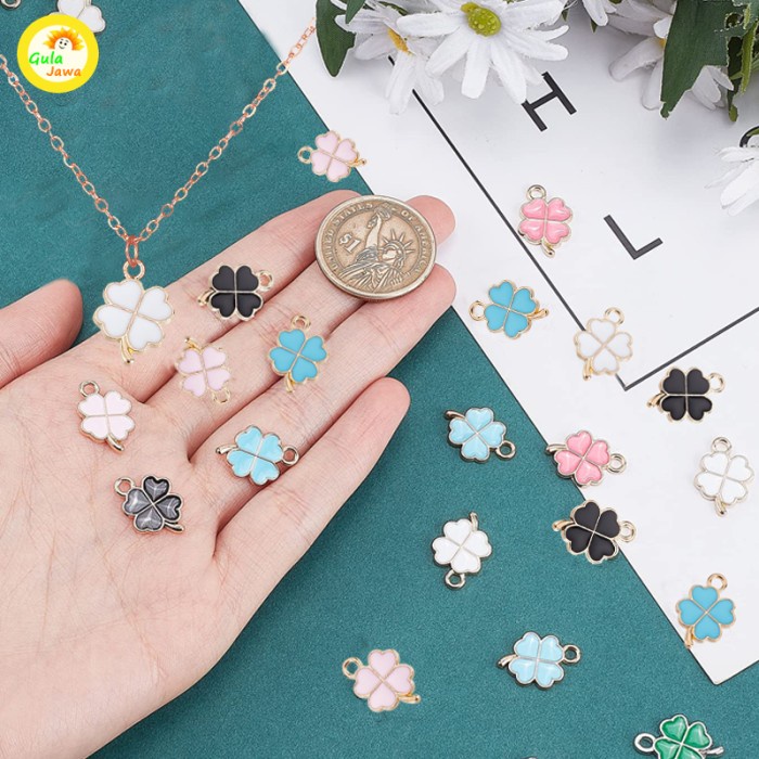 

Terlaris 30 Pcs Charm Enamel Bunga Clover Charm Enamel Epoxy Clover Korea Bandu SALE