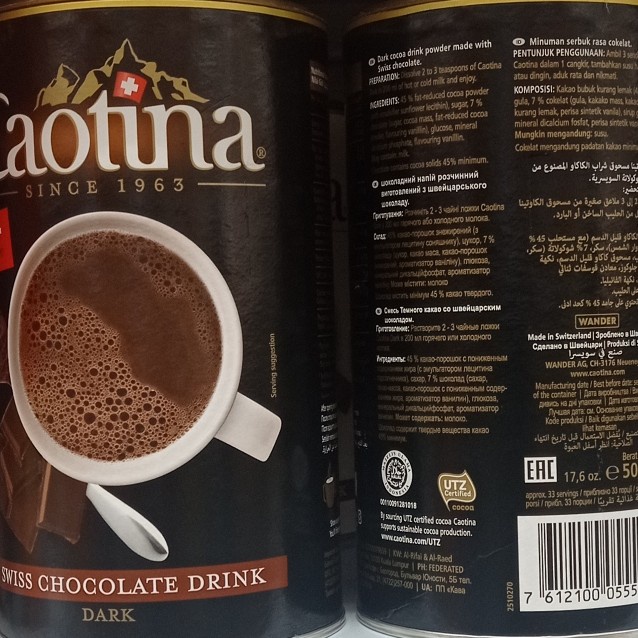 caotina noir dark chocolate drink 500gr