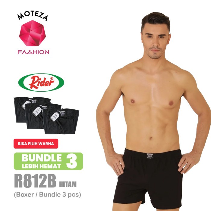 Isi 3 Pcs- Celana Dalam Pria Boxer - Rider Premium R 812 B - Hitam Abu