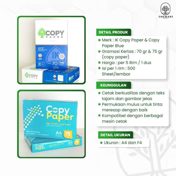 

Barang Terlaris Kertas Hvs A4 Dan F4 Ik Copy Papper, Mirage Fotocopy Per 1 Dus Cod