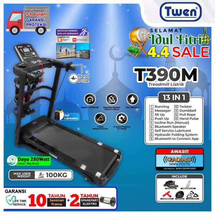 Alat Fitness Treadmill Twen T390M Treadmill Elektrik