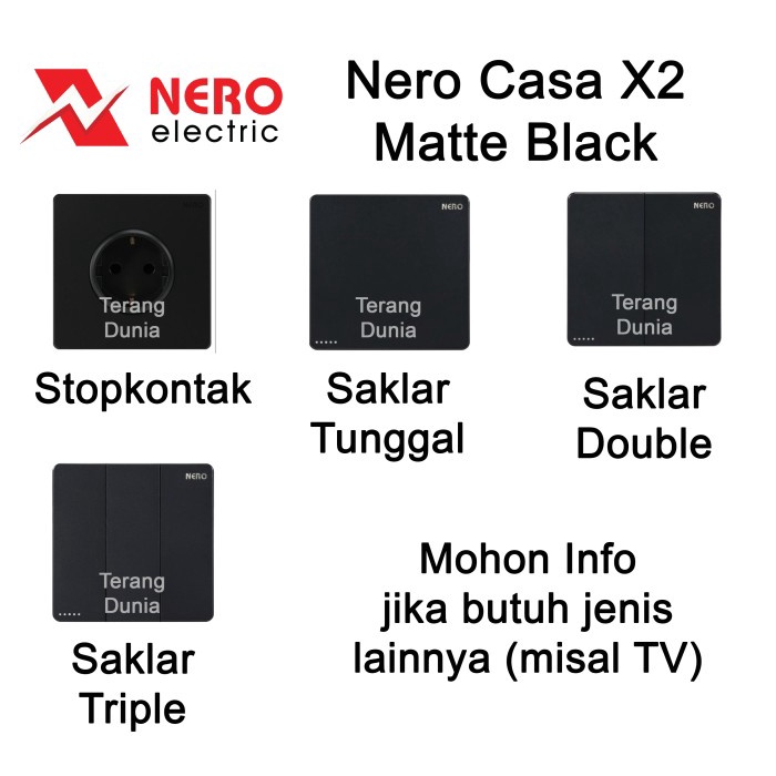WW- Saklar Nero Casa X2 Matte Black Stopkontak Nero Hitam Saklar Nero Hitam Mate Black