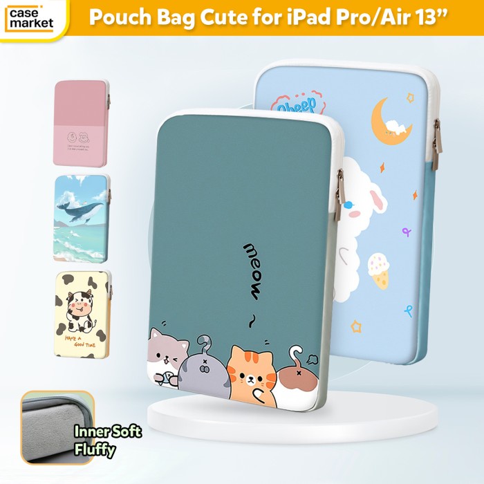 Tablet Bag iPad Pro / Air 13 inch M4 2024 Tas Motif Lucu Karakter Soft Fluffy Waterproof Cute Pouch