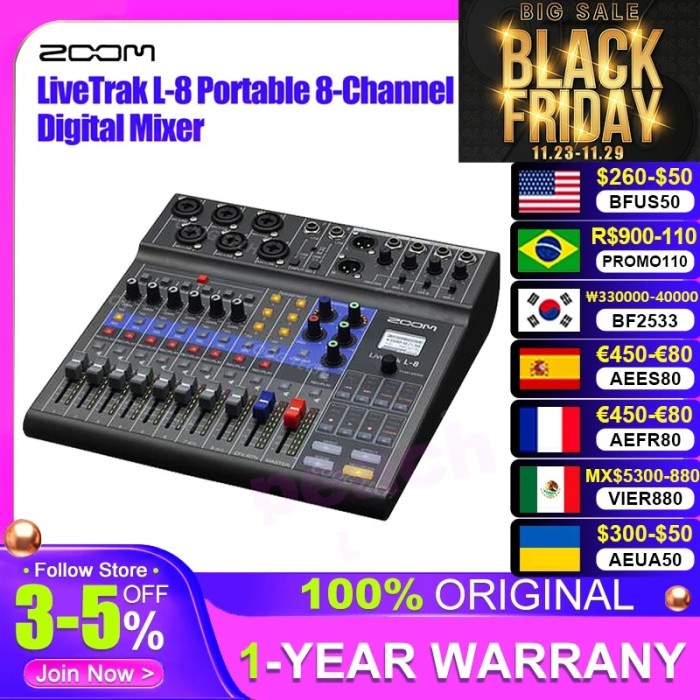 Zoom LiveTrak L-8 Portable 8-Channel Digital Mixer and Multitrack