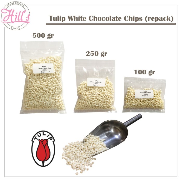 

Ready" Tulip White Chocolate Chips ( Repack ) 100 Gr, 250 Gr & 500 Gr