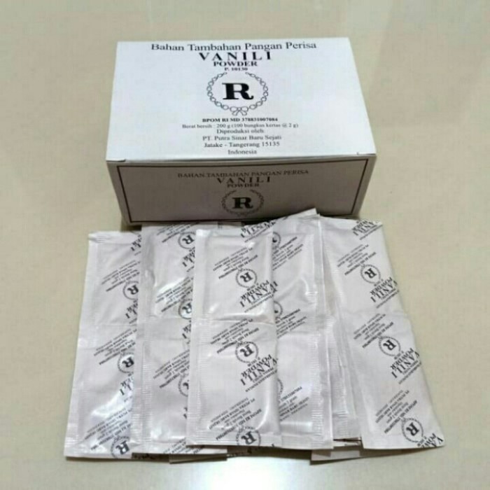 

Ready" Vanili R, Bubuk Vanili 1 Box Isi 100 Pcs Sachet Kemasan Kertas
