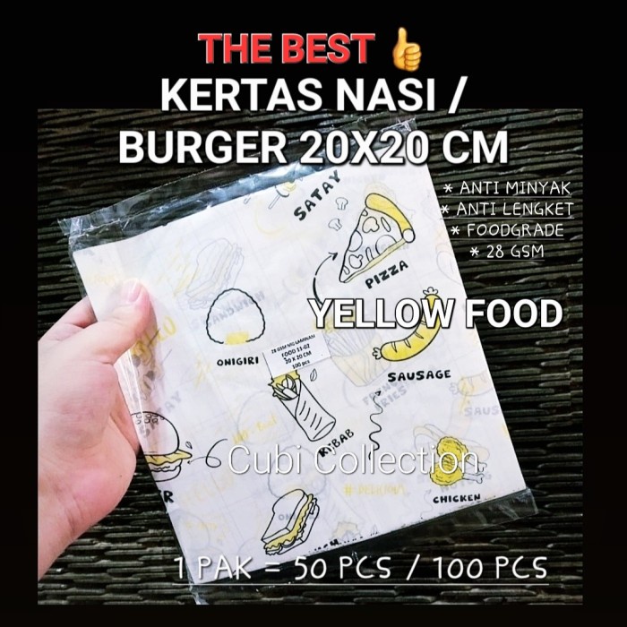 KERTAS NASI BURGER MOTIF 20X20 LAMINASI FOODGRADE ANTI MINYAK