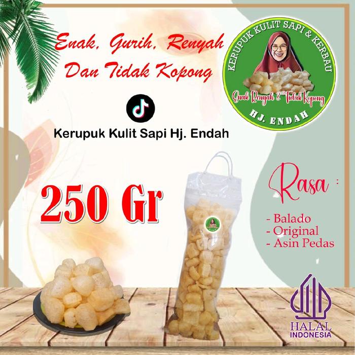 

hj.endah - Kerupuk Kulit Sapi Original 250 gram Snack Cemilan Gurih Renyah Asin Krupuk