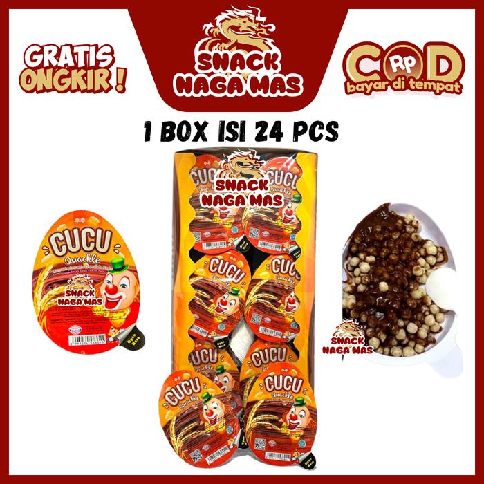 

CUCU QUACKLE SNACK BERAS DENGAN COKLAT PASTA BENTUK TELUR [1 BOX ISI 24] Manis Chocolate