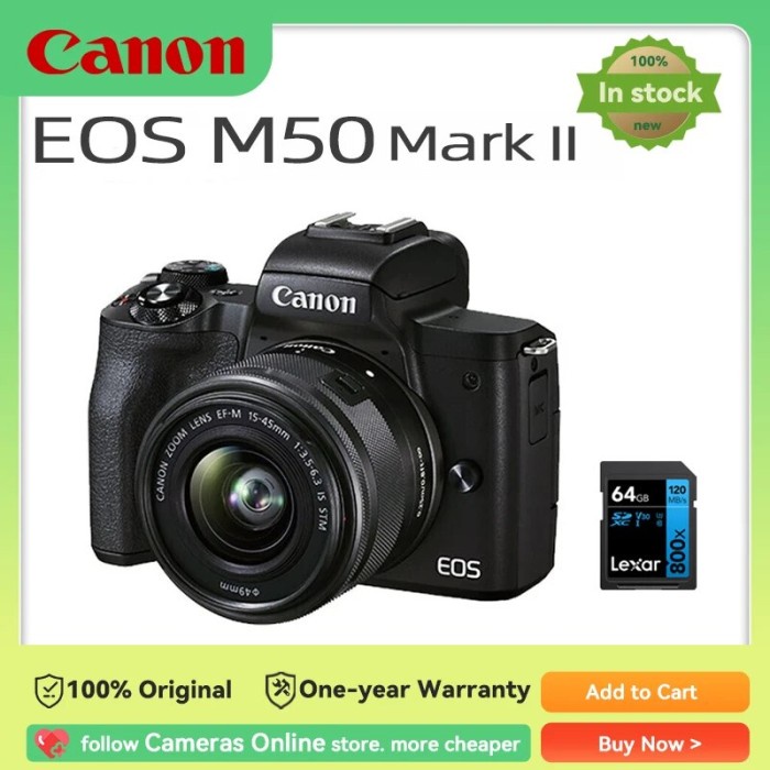 Canon EOS M50 Mark II Mirrorless Camera Digital Camera With EF-M