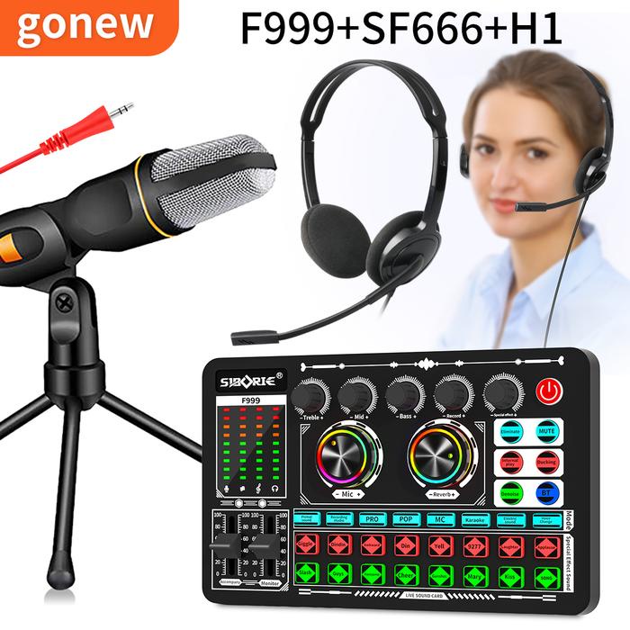 GonewPaket lengkapF999+SF666/BM300+H1 set Live streaming of all kit eqipment Sound Card Microphone