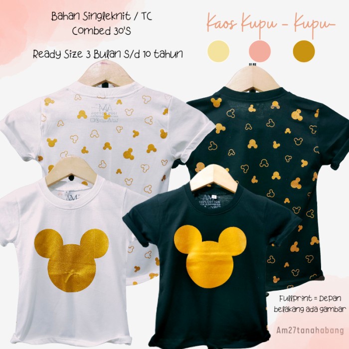 KAOS MOUSE ANAK 3 BULAN S/D 10 TAHUN SABLON FOIL EMAS