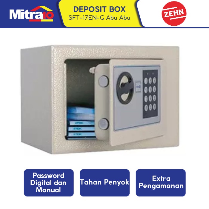 Zehn Brankas Penyimpan Barang Safety Box Sft-17En-G Grey