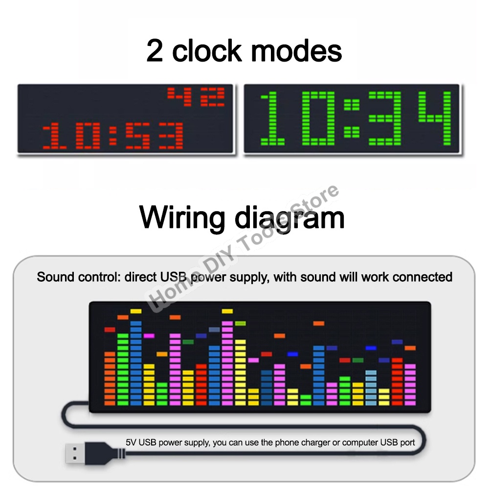 Voice Activated LED Music Spectrum Rhythm Light Colorful 1624 RGB Voice Sensor With Clock Display Au