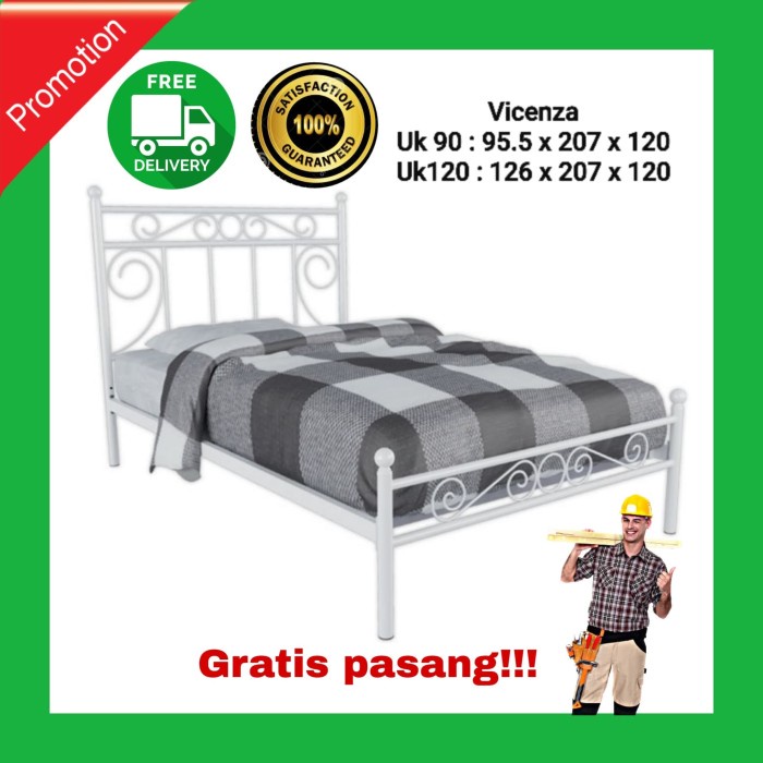 Ranjang Besi Vicenza / Tempat tidur besi 90 X 200 Dan 120 X 200