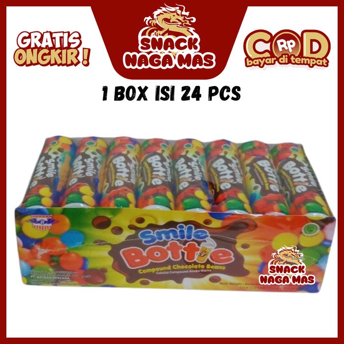 

COKLAT SMILE BOTTLE COKLAT COMPUND BUTIR [1 BOX ISI 24 PCS] Permen Chocolate