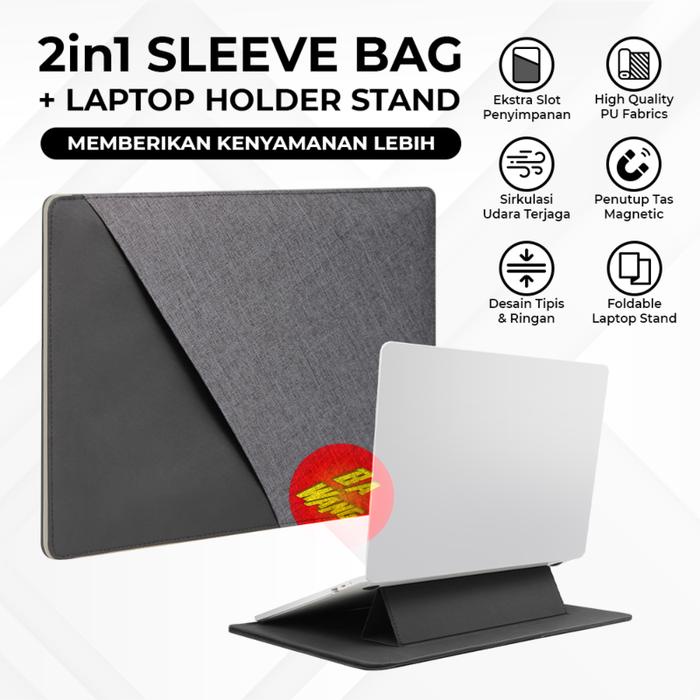 TERBARU 2in1 Laptop Stand Standing Holder Foldable Sleeve Bag Pouch Slim