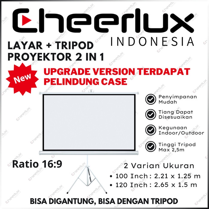 Screen Tripod Projector 100 -120 Inch 16:9 Layar Proyektor With Tripod