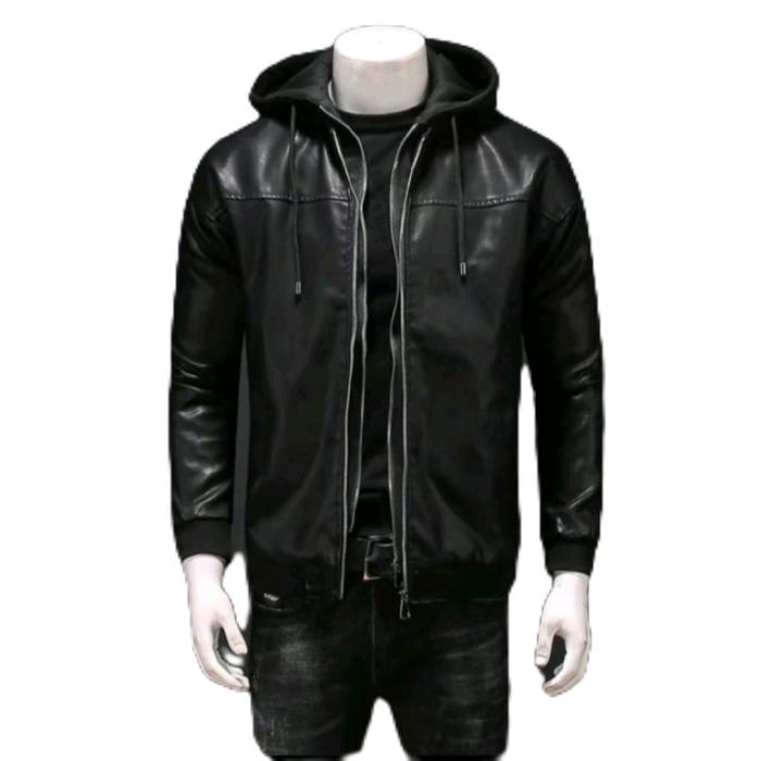 JAKET SEMI KULIT KUPLUK/TOPI FLEECE NEW FASHION KEREN COWO CEWE MOTIF TERBARU KEREN HITAM DISTRO