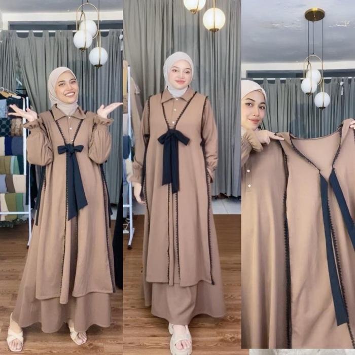 Joley Cloth - Almaira 2In1 Dress + Outer Baju Gamis Kekinian Outfit Kondangan Elegant Gamis Remaja
