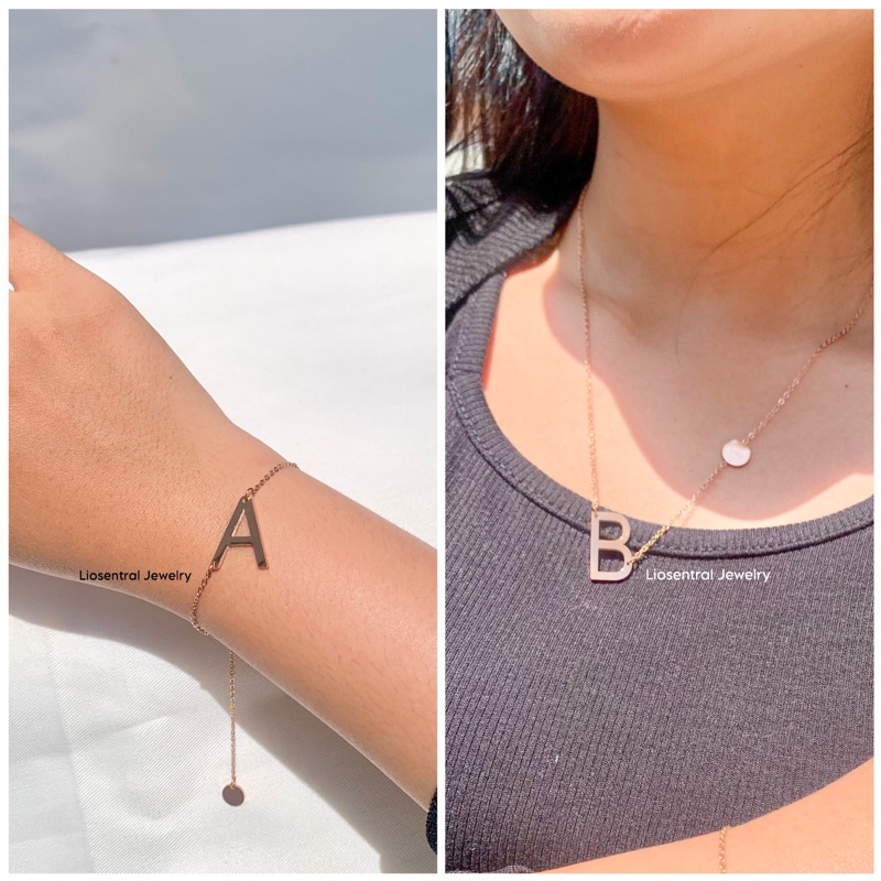 Liosentral - Kalung Gelang Huruf Inisial - Kalung Huruf - Gelang Serut Inisial Kalung Titanium