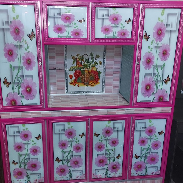 lemari piring lemari dapur rak piring rak dapur alunium kaca 4 pintu