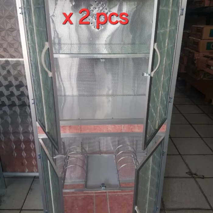 rak lemari piring kaca alunium nimalis