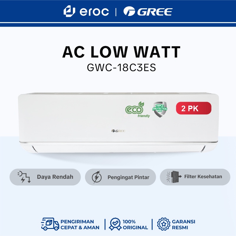AC GREE 2PK - Deluxe Low Watt - 2PK Low Watt - GWC-18C3E(S) - C3S Series - White (Unit Indoor & Outd