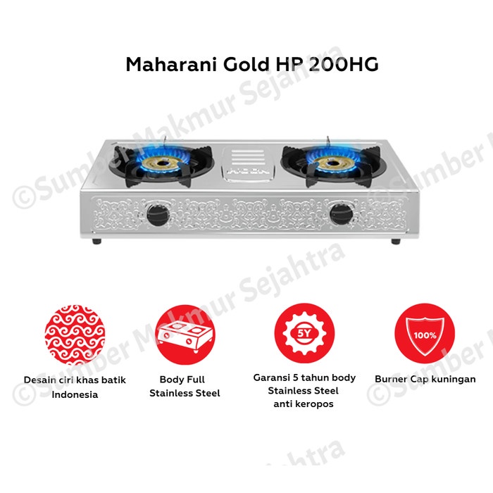 Hock Kompor Gas Stainless 2 tungku Maharani Gold - HP 200HG