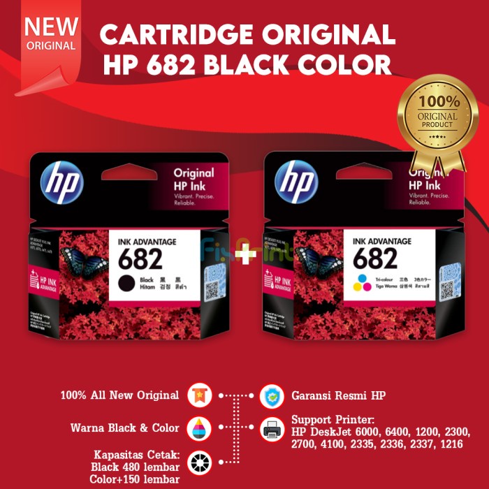 Hp 682 Black Color Cartridge Tinta Printer 2335 2336 2337 2775 2776