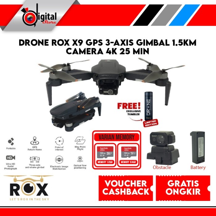 Drone Rox X9 Gps 3-Axis Gimbal 1.5Km Camera 4K 25 Min - Drone Termurah