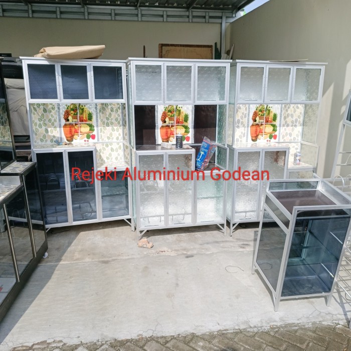 TERPERCAYA Rak piring lemari dapur 3 pintu bawah n belakang plat aluminium