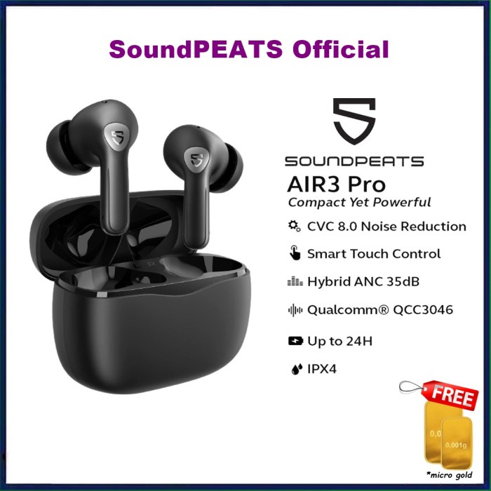 SoundPEATS Air3 Pro Hybrid TWS ANC True Wireless Earbuds AIr3pro Air 3