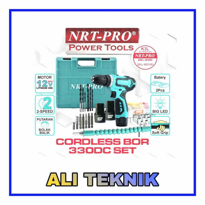 MESIN BOR CORDLESS NRT - PRO 330 SET / BOR BATERAI NRT - PRO DC 330 PL