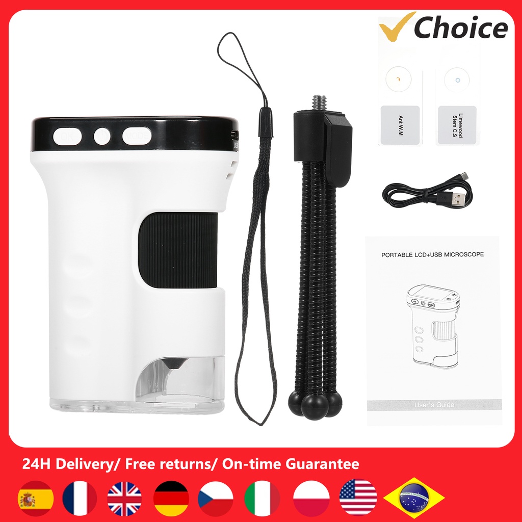 Portable Digital Microscope Rechargeable Pocket Microscope 2.4-Inch Mini Microscope Magnifying Glass