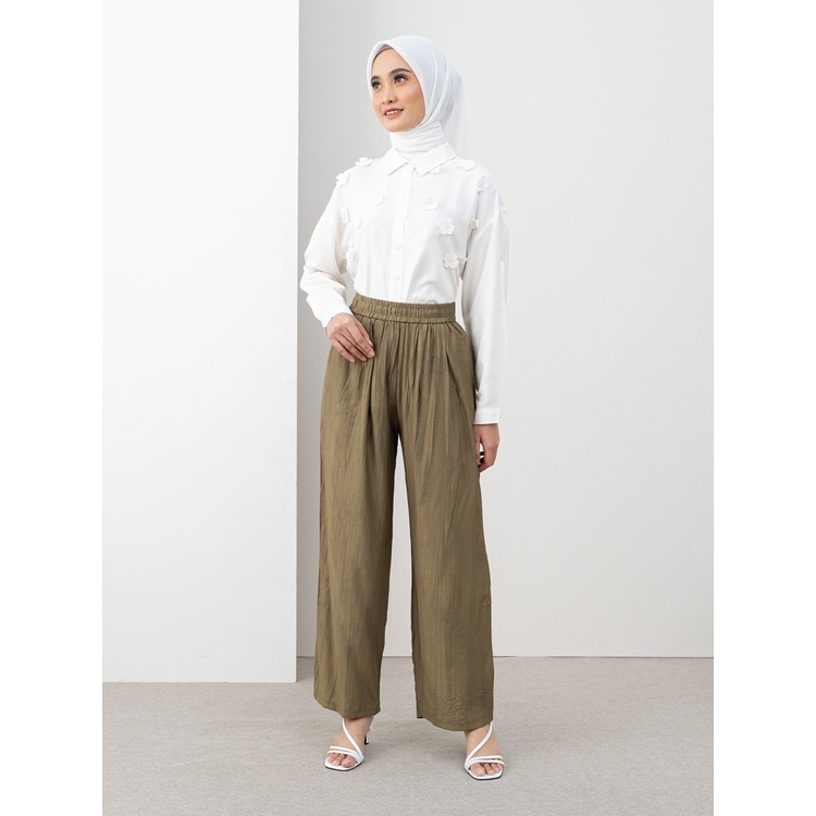 Ivory White - Celana Panjang Wanita Cole Pleats Pants