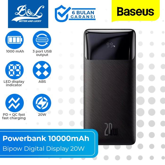 Paling Berkualitas Baseus Power Bank Bipow 20W Digital Display 10000Mah Fast Charging