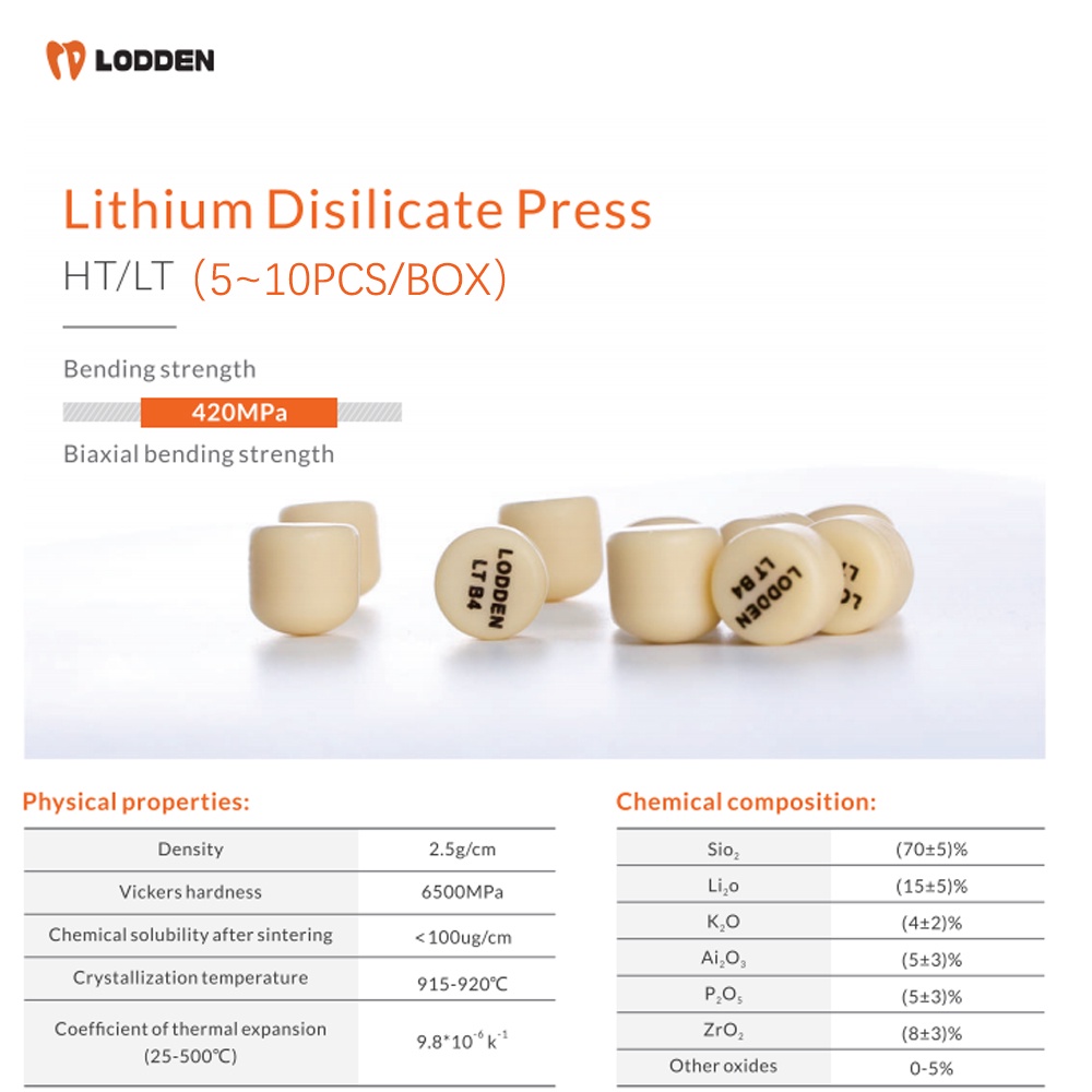 CPS 5/10PCS Lodden Press Ingots Dental Glass Ceramic Press Lithium Disilicate Ingots Dental Lab Lith