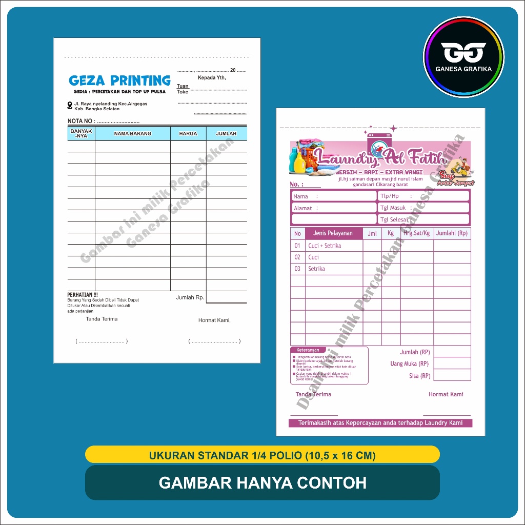 

IK! cetak nota custom murah 3 ply ukuran sedang 1/4 folio GANESA GRAFIKA