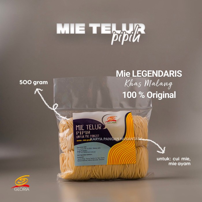 Ready Mie Mentah Mie Pangsit Gloria Malang Mi Pangsit Mie Telur Pipih 500Gr