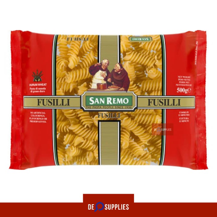 

Ready San Remo Fusilli Pasta 500Gr - Fusili Fussili Premium Pasta Halal