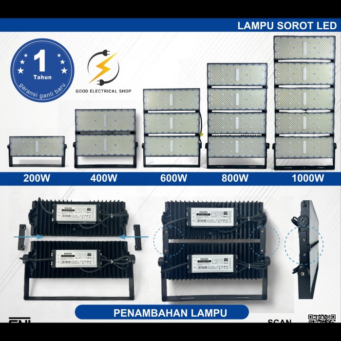 Lampu Sorot Led 200W/400W/600W/800W/1000W Lapangan Led Trafo Philips