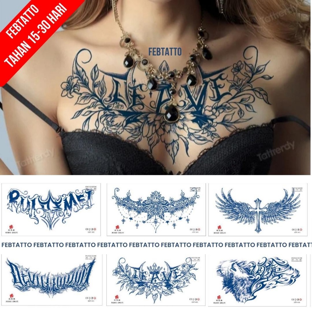 FRUIT INK Tato Semi Pemanent Dada Tahan 1 Bulan Ukuran 28x15cm Tato Lengan Tato Dada Tato tangan