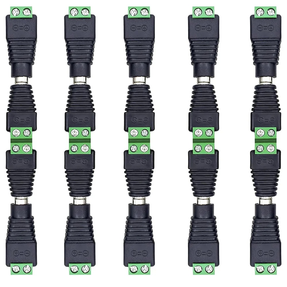 5 Pairs Male and Female Welding-Free DC Plug 5.5*2.1mm Welding-Free DC Female Head Green Terminal Mo