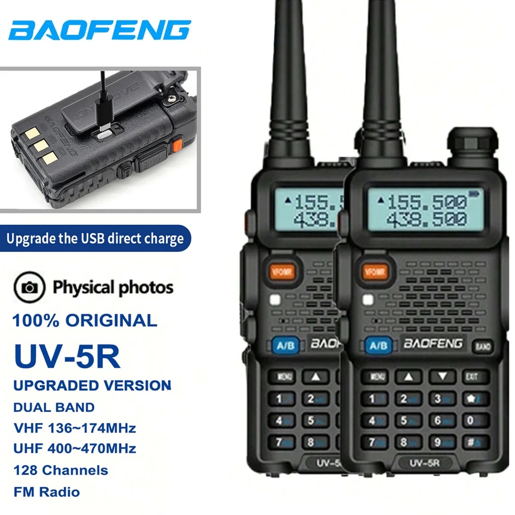 1PC/2PCS Baofeng UV-5R USB Long Range Ham Amateur With FM Radio Long Range Portable Two Way Radio Ba