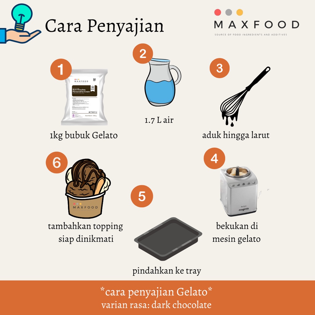 

MAXFOOD - Gelato Powder Dark Chocolate / Bubuk Gelato Rasa Coklat 1 KG